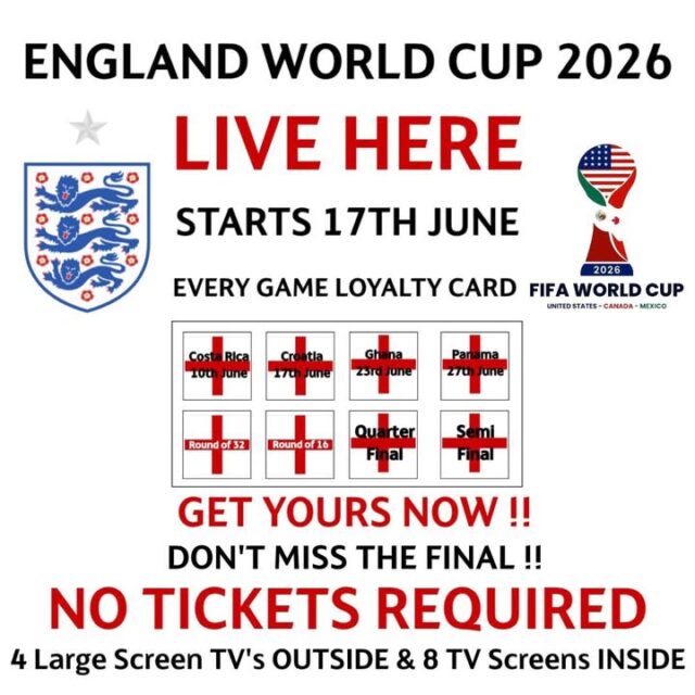 Watch England vs Croatia LIVE tonight here at The Inn On The Furlong Ringwood at 9PM! 🏴󠁧󠁢󠁥󠁮󠁧󠁿 🇨🇷 

NO TICKETS ARE REQUIRED FOR ALL WORLD CUP GAMES! 

Get your loyalty card stamped for tonight and remember to get it stamped on all future games ⚽️ 

Watch England on 4 Large Screen TV's Outside and watch on 8 Screens Inside during the World Cup!